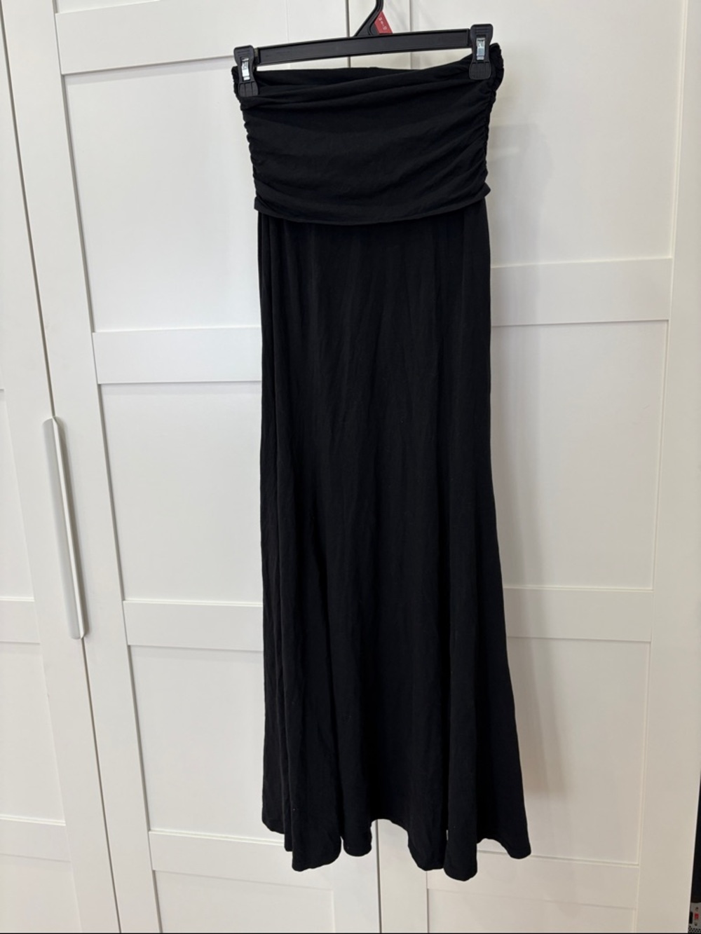 Black Strapless Maxi Cotton Skirt Elegant Fold-Over Waist